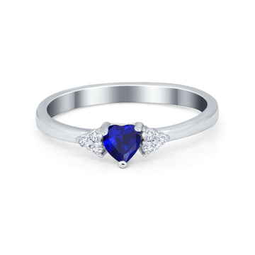 Engagement Heart Promise Ring Round Simulated Blue Sapphire CZ 925 Sterling Silver